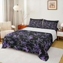 Manfei Romantic Butterfly Queen Sheet Sets, Retro Flower Floral Flat Sheet, Teen Kid Child Adult Queen Fitted Sheet, Breathable Home Decor, 4pcs