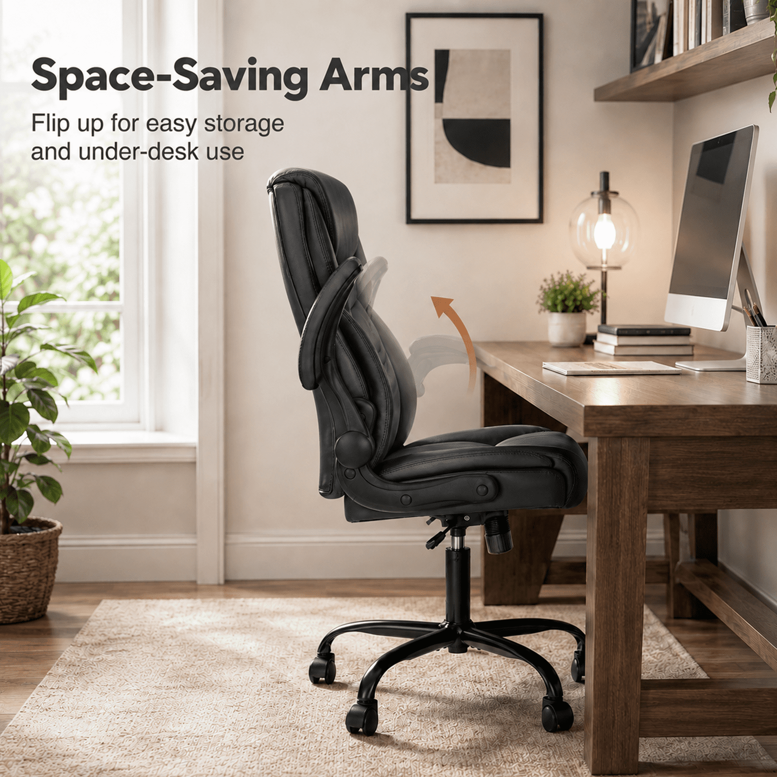 Alvantor PU Leather Executive Office Chair, Ergonomic Big and Tall Computer Desk Chairs, Breathable Leather Chair with Adjustable Flip-up Armrests, Adjustable Lumbar Support, Heavy Duty 300lbs