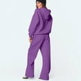 thumbnail image 4 of Szluipve Women Cropped Zip‑Up Hoodie 2 Piece Outfits Drawstring Long Sleeve Full Zip Short Hooded Jacket and Elastic Waist Wide Leg Pants Casual Tracksuit Loungewear Set Purple M, 4 of 7