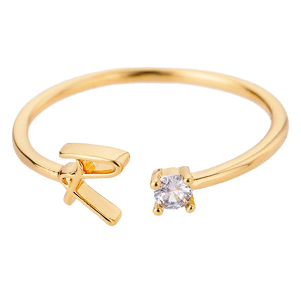 Oro Rhinestone 26 Anillo Inicial Joyería Letra Inicial Anillo Abierto con Rhinestone Anillo para Mujeres