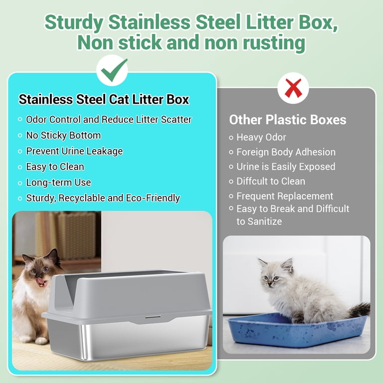 Stainless Steel Cat Litter Box, 16 X 12 X 4 Large Litter Box, Non Stick
