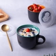 thumbnail image 2 of AmorArc Ceramic Soup Mugs with Lid, 24 oz Soup Cups with Hanlde for Coffee,Cereal,Salad,Noodles,Tea,Soup Bowls Cups,Microwave &Dishwasher Safe, Set of 4, Green with Vented lid, 2 of 7