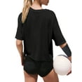 thumbnail image 3 of Women Cropped T-Shirts Drop Shoulder Round Neck Crop Tops Casual Summer Solid Color Basic Tees, 3 of 4