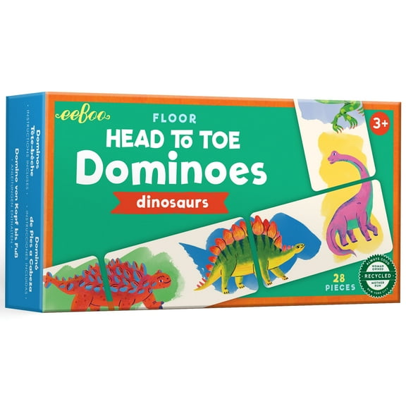 eeBoo: Floor Head To Toes Dominoes - Dinosaur - 28-Piece Matching Game, Large Colorful Dino Illustration Tiles, Skill-Building Play, Preschool-Kids 3