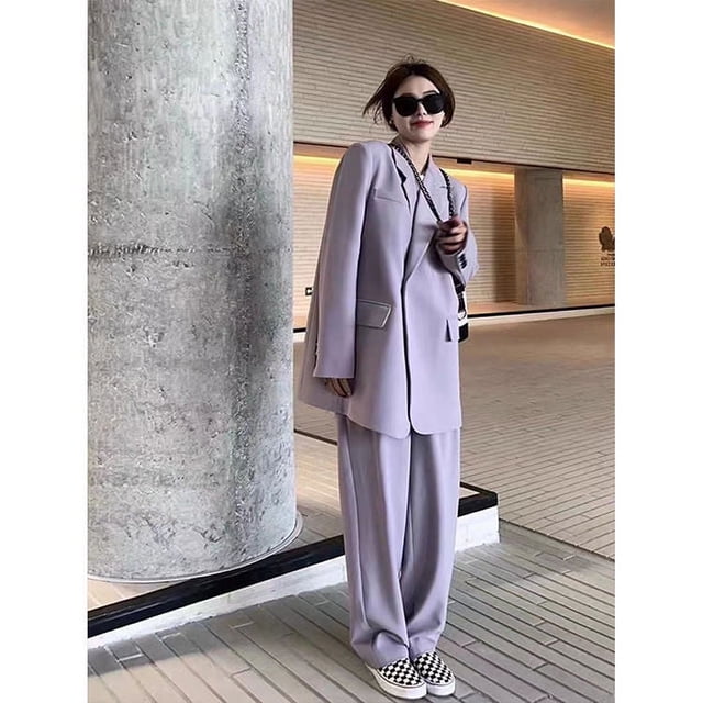 Conjunto de traje de dos piezas holgado y ajustado para mujer, chaqueta de traje informal de moda para otoño e invierno