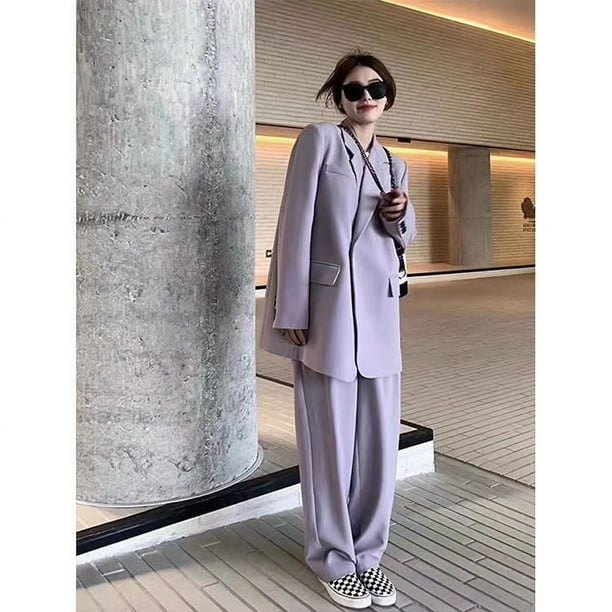 Conjunto de traje de dos piezas holgado y ajustado para mujer, chaqueta de traje informal de moda para otoño e invierno