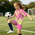 thumbnail image 4 of ITSAME Boys Girls Football Training Outfits Breathable V-Neck Top and Shorts 2-Piece Kids Soccer Uniform Set Pink Size 11, 4 of 9