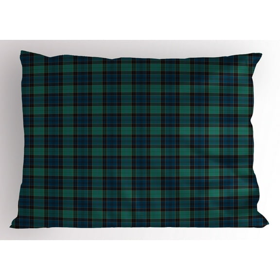 Ambesonne Tartan Pillow Sham, Scottish Folklore Pattern, 26" X 20", Dark Green Black