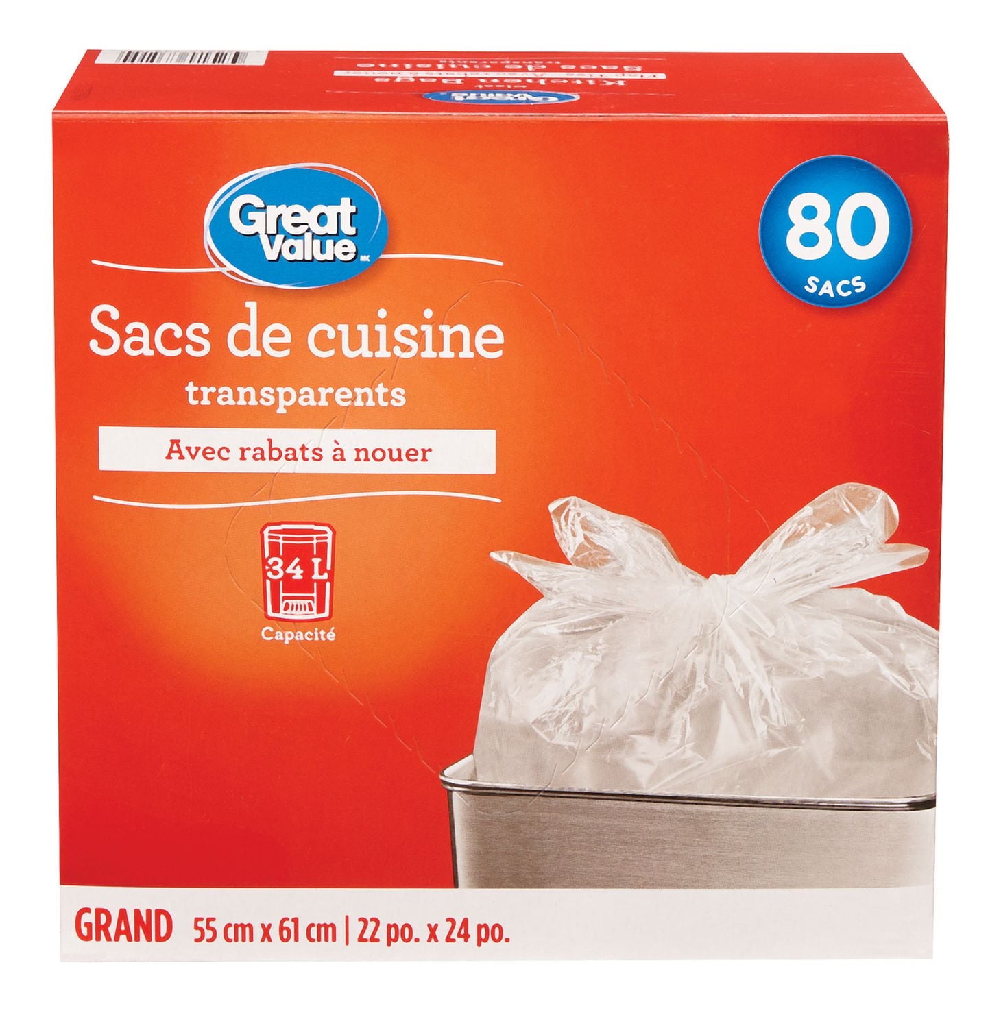 Great Value Clear Kitchen Bags, 80 Bags