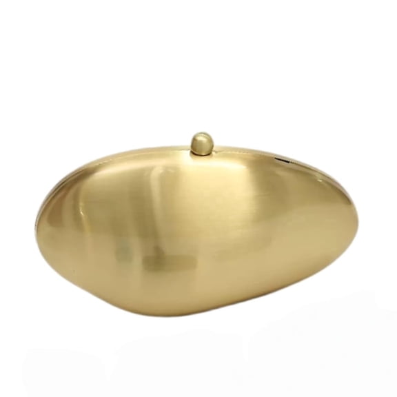 Women's Gold Metal Egg Shaped Evening Clutch bag, Oval Hard Shell Purse with Detachable Chain, Formal Handbag for Wedding Prom Cocktail Party