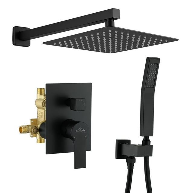Boyel Living 10 in Wall Mount Shower System Rainfall Shower Head with Handheld Shower,Dual Spray Patterns Bathroom Shower Heads Luxury Shower Combo Set Matte Black