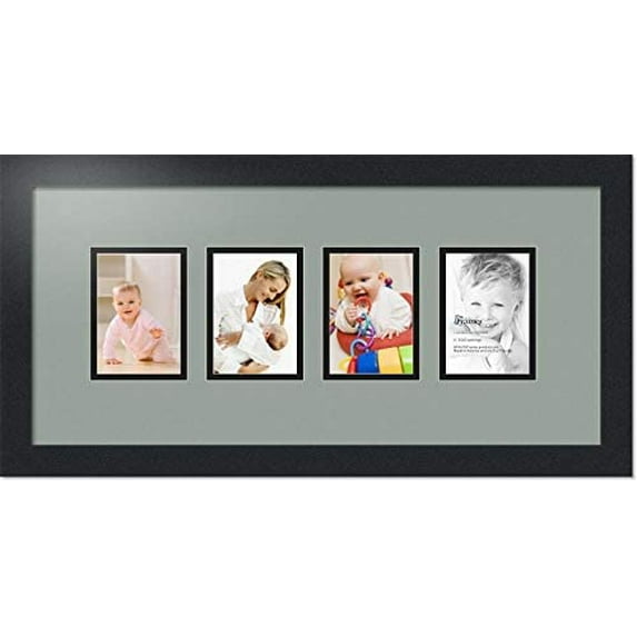 collage photo frame double mat with 4 - 3.5x5 openings with black frame and silverpine mat.