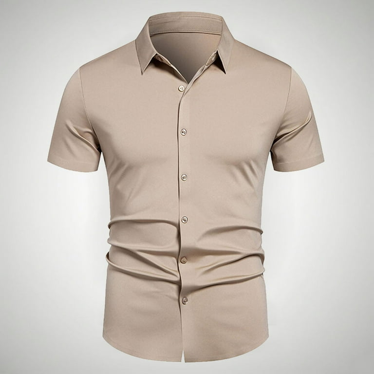 khakis and dress shirt for wedding Zcfzjw Men's Stretch Wrinkle Free Dress Shirts Formal Wedding Prom Short Sleeve Slim Fit Button Down Business Work Shirt Khaki S