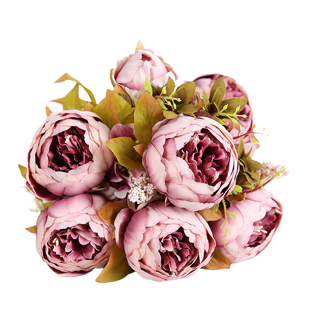Artificial Peony Silk Flowers Bouquet Sand Color