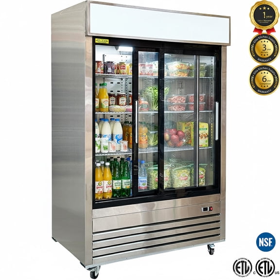 NSF 54" Sliding Glass Door Commercial Refrigerator | 42 cu.ft | Double Slide Doors | LED Lighting | R290 | Stainless Steel