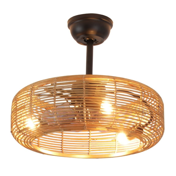 Lxmons 20" Rattan Flush Mount Ceiling Fan with Lights & Remote, 6 Speeds, Reversible, Height Adjustable for Bedroom, Kitchen, Dining Room, White