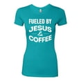 thumbnail image 2 of Fueled by Jesus and Coffee Funny Christian | Womens Inspirational/Christian Slim Fit Junior Tee, Tahiti Blue, 2XL, 2 of 3