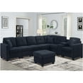 thumbnail image 3 of JERFIT 7-Seater Velvet Sectional Sofa Couch with Cup Holders, Dark Blue Fabric Upholstered Living Room Furniture, 3 of 9