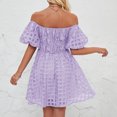 thumbnail image 5 of New Summer Plus Size Dresses for Women 2024 Fashion Off The Shoulder Bubble Short Sleeve Pleated High Waist Dress, 5 of 9