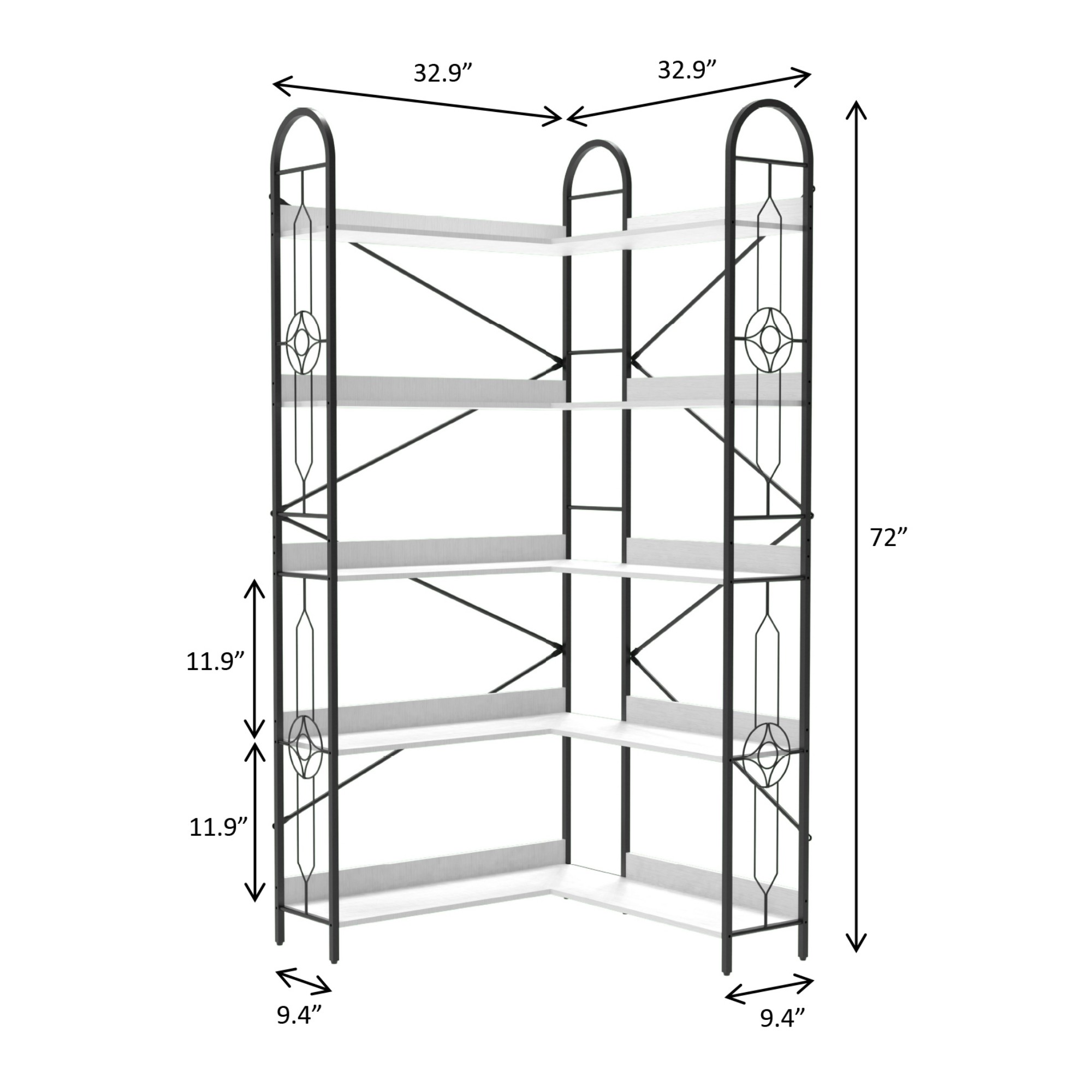 5 Shelf Bookcase,Modern Corner Bookshelf,Large Open Shelf Display Bookcase,Tall Bookshelves Storage Display Rack for Bedroom, Living Room,White