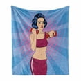 thumbnail image 1 of Fitness Soft Flannel Fleece Throw Blanket, Pop Art Woman Doing Exercises with Dumbbells Healthcare Vitality Retro Style, Cozy Plush for Indoor and Outdoor Use, 50" x 60", Multicolor, by Ambesonne, 1 of 6