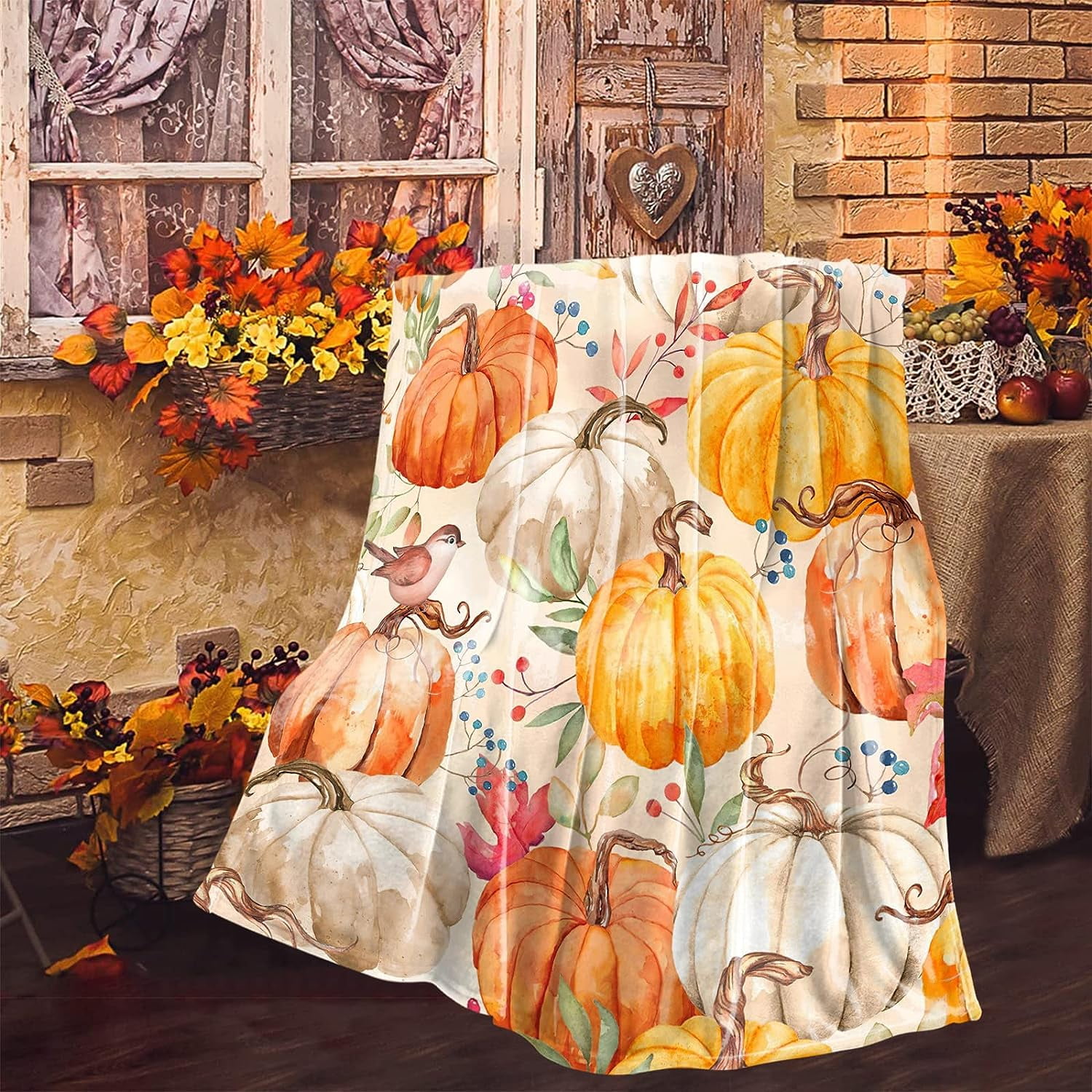 Couverture D'Halloween Et D'Automne En Flanelle - Motif Citrouille 130x150 Cm - Pour Canapé, Lit, Décoration - Cadeau De Thanksgiving
