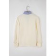 thumbnail image 6 of Women's White Button Striped Collar Patchwork Puff Sleeve Sweatshirt, XL, 6 of 12