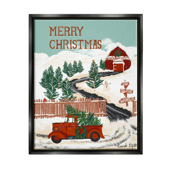 Stupell Industries Rural Christmas Scenery Holiday Painting Black Floater Framed Art Print Wall Art, 17 x 21
