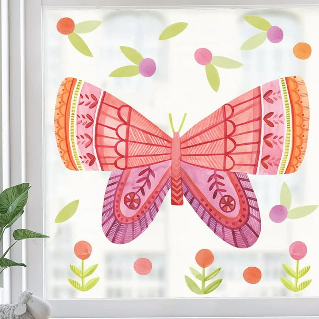 Adhesivos de pared de PVC con estampado floral de mariposas rosas, 30 x 90 cm