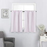 2 Piece Blackout Insulated Rod Pocket Kitchen Curtain Tiers Set for Small Windows 24" Long-Light Pink