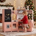 thumbnail image 3 of TLSUNNY Kids Wooden Play Kitchen Set, W/ Chalk Board, Light & Sound, Range Hood, Faucet & Accessories, Toddler Pretend Play Kitchen Set for Gifts, 3 of 10
