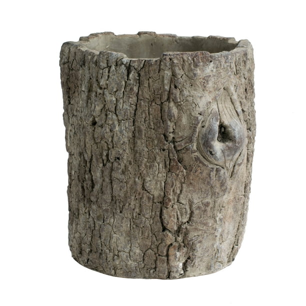 Set Of 2 Cement Hollow Log Planter 6.5x6x7&quot;