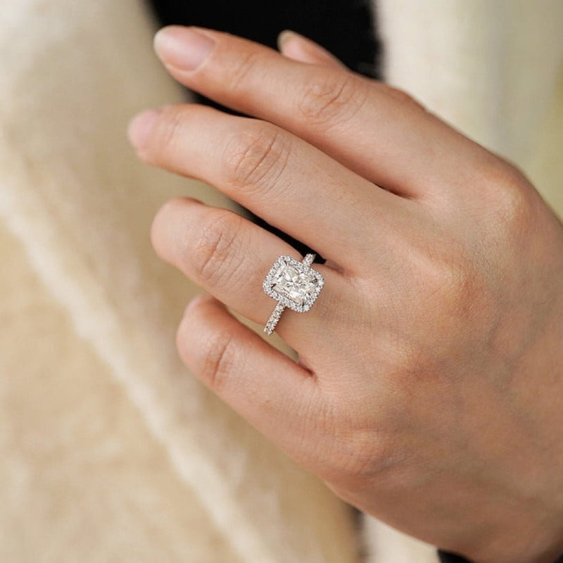 Cora Jewellery 2.5CT Radiant Moissanite Halo Engagement Ring For Women, 18K Rose Gold