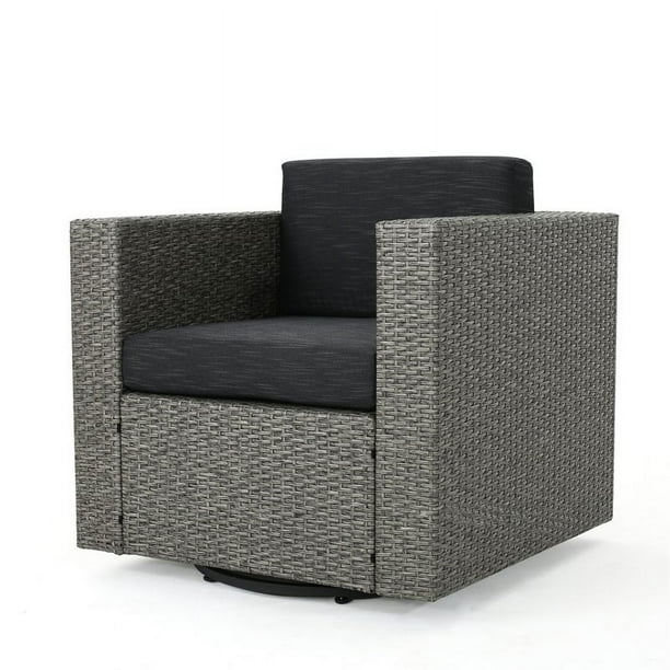 Noble House Puerta Chaise Pivotante en Osier Noir Melange Coussin Gris Fonce Lot de 2 Walmart