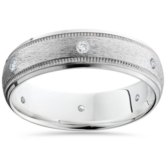 Pompeii Mens 14K White Gold Diamond Wedding Brushed Band Ring (G/H,SI)