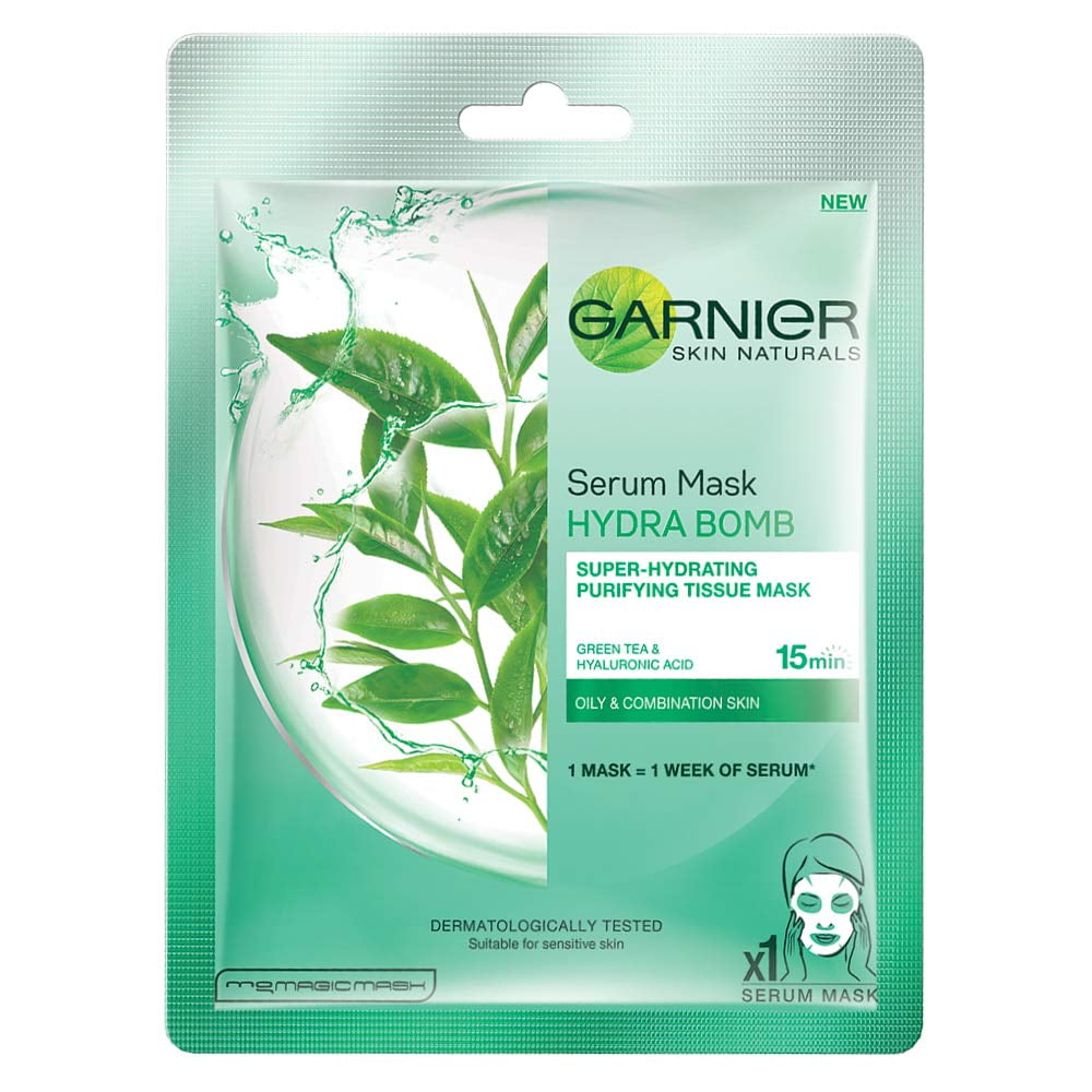 Skin Naturals Charcoal Face Serum Sheet Mask (Black) 28g & Green Tea Face Serum Sheet Mask (Green) -