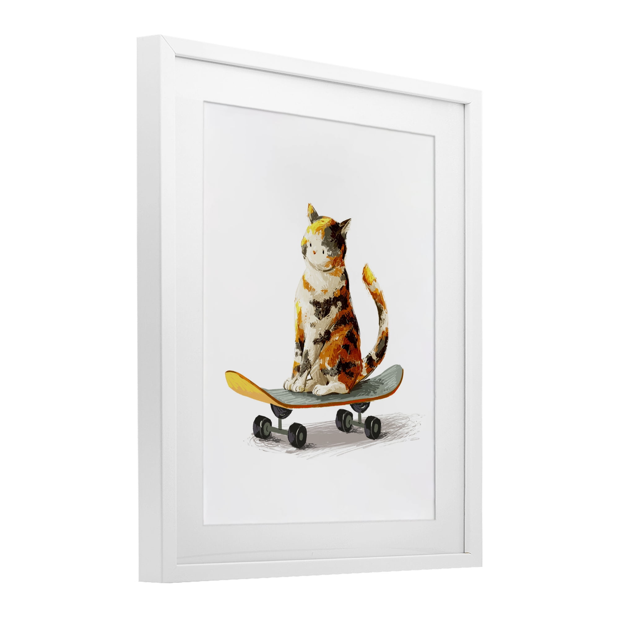 Stupell Industries Calico Cat on a Skateboard White Framed Print Under Glass, design by Ziwei Li