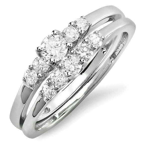 Dazzlingrock Collection 0.52 Carat (ctw) 14K Round White Diamond Ladies Engagement Bridal Ring Set 1/2 CT, White Gold, Size 6