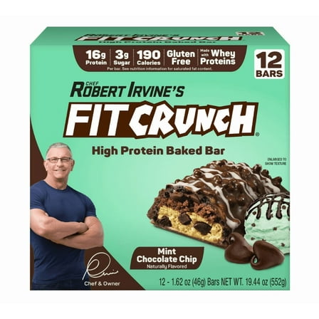 FITCRUNCH Mint Chocolate Chip, High Protein Baked Bar, 16g Protein, 12 Count