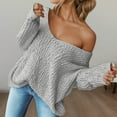 thumbnail image 2 of Arlun Women's off the Shoulder Sweaters Hollow out V-Neck Long Sleeve Knit Pullover Tops Chic Casual Fall Winter Loose Fit Solid Color Elegant Basic Sweater Grey XL, 2 of 8