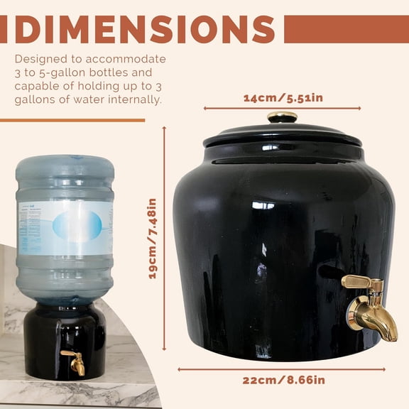 Ceramic Water Dispenser - Drink Dispenser – Versatile Countertop Solution for Home or Office – 3 to 5 Gallon Jug Holder – Premium Water Crock