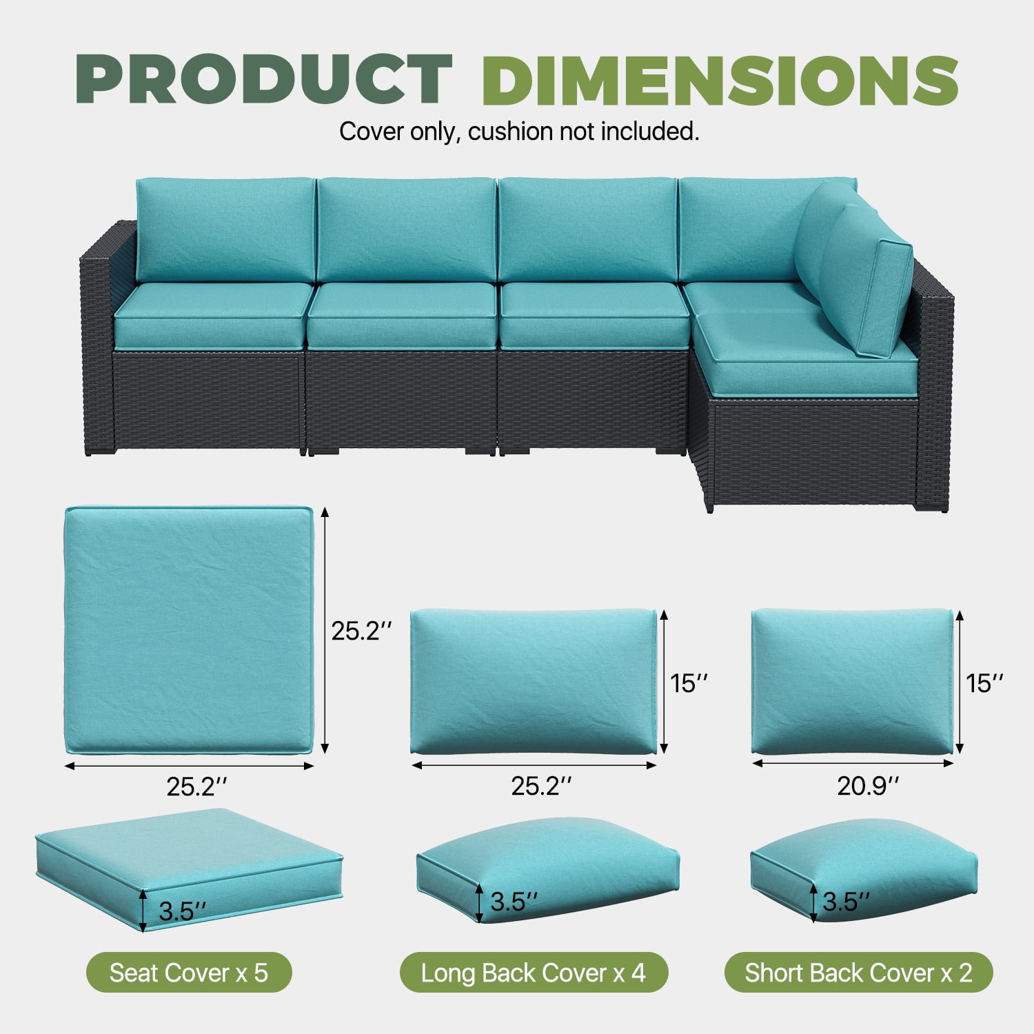 BaPiPro 11 Pack Sky Blue Outdoor Patio Sofa Cushion Replacement Covers, Fade‑Proof, Waterproof & Zippered, Wear‑Resistant, Stain‑Resistant Easy‑to‑Clean Slipcovers for Rattan Sectional Furniture