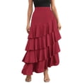 thumbnail image 2 of Tqcoqu Women's Ruffle Tiered Maxi Skirt High Waist Flowy Long Skirt for Women,Wine,Women's S-XL, 2 of 8