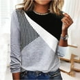 thumbnail image 2 of Aoochasliy Womens Tops Long Sleeve Shirts Spring Fall Casual Colorblock Round-Neck Stitching Contrast Color T-shirt Blouse, 2 of 6