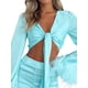 thumbnail image 4 of VISgogo - Conjunto de 2 piezas de moda para mujer, manga larga con puños de plumas, tops cortos con nudo y pantalones de cintura alta VISgogo moda, 4 of 9