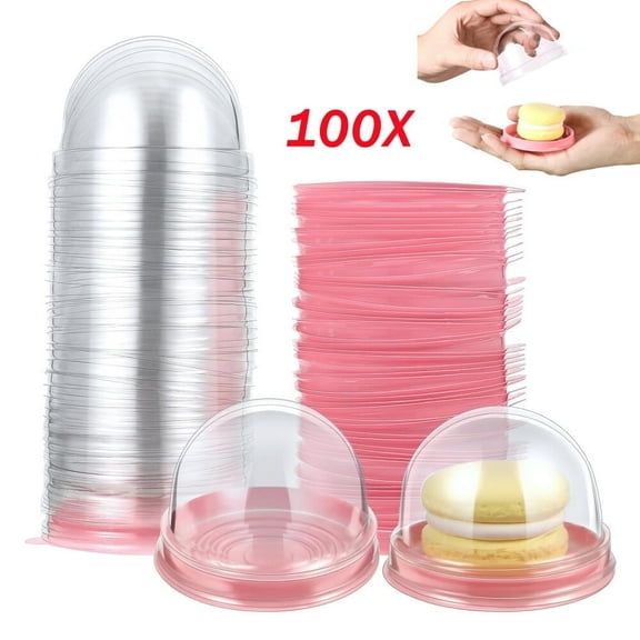 100X Clear Plastic Mini Cupcake Container, Mini Cupcake Dessert Box Muffin Dome