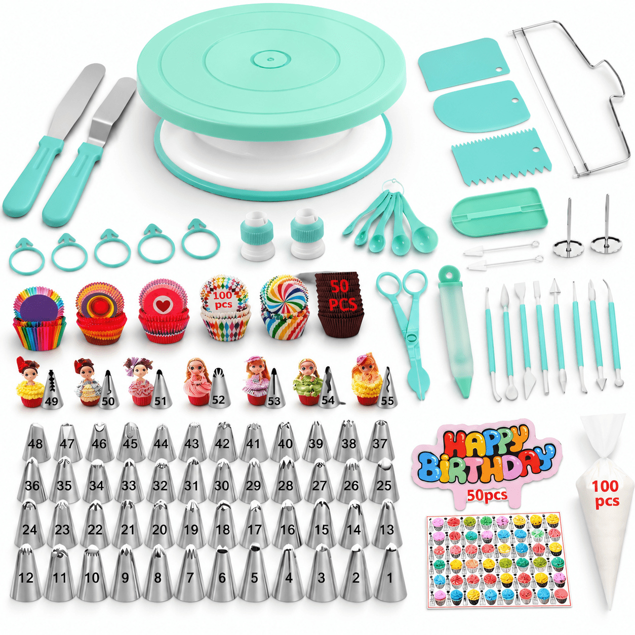 Unbranded 390-Piece Cake Decorating Kit with Rotating Turntable and Baking Supplies