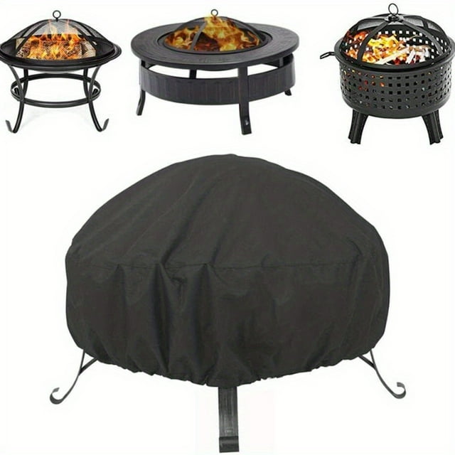 1 Pack, 210D Black Round Fire Pit Cover Patio Table Cover Garden Waterproof Fire Covers