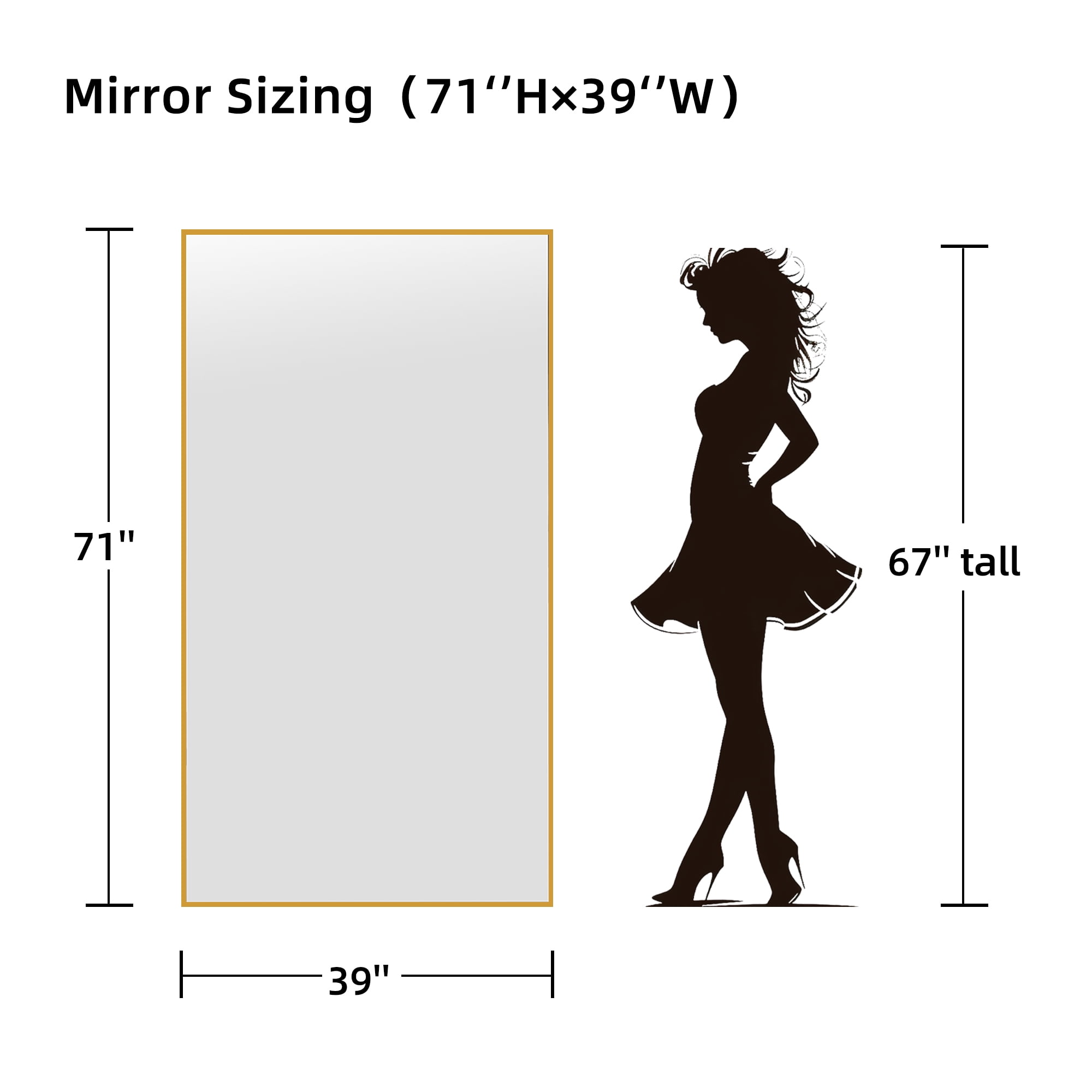 71x39 Oversized Rectangle Aluminum Alloy Frame Full Length Mirror Floor Mirror,Gold