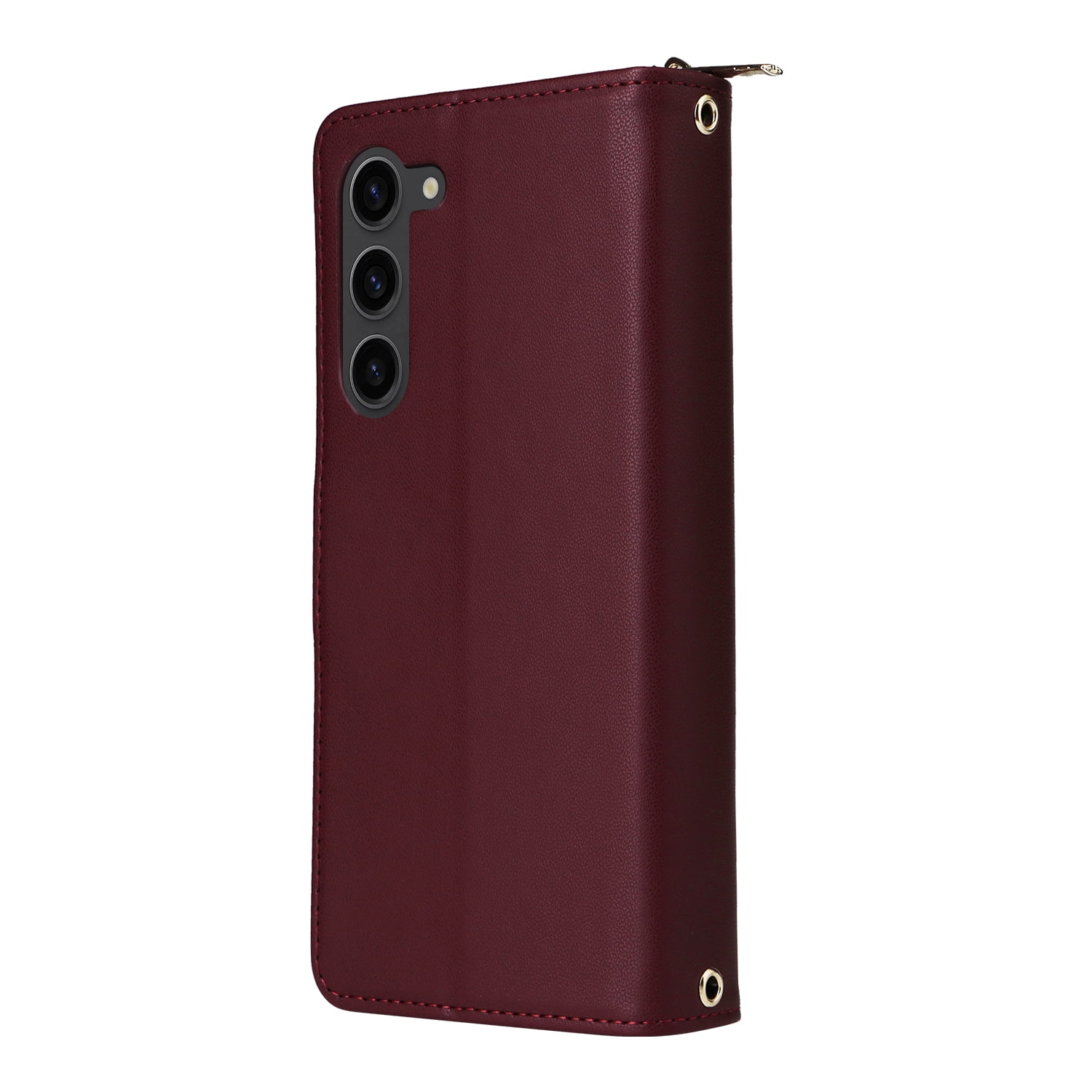 for Samsung Galaxy S23 Crossbody Wallet Case with 9 Card Holders, Cash Slot, Photo Slot, Zipper Pocket PU Leather Magnetic Snap Wallet Phone Case with Flip Stand & Wrist Strap & Lanyard, Winered